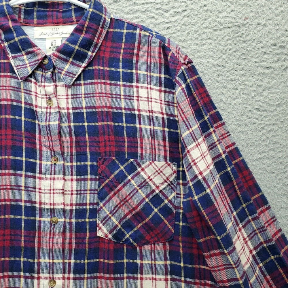 L.O.G.G. Long‎ Shirt Womens Size 10 Multi Plaid Long Sleeve Collared Button Down - Picture 3 of 8